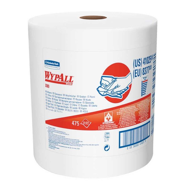 Wypall Wypall X80 Reusable Wipes (41025), Extended Use Cloths Jumbo Roll, White, 4 41025